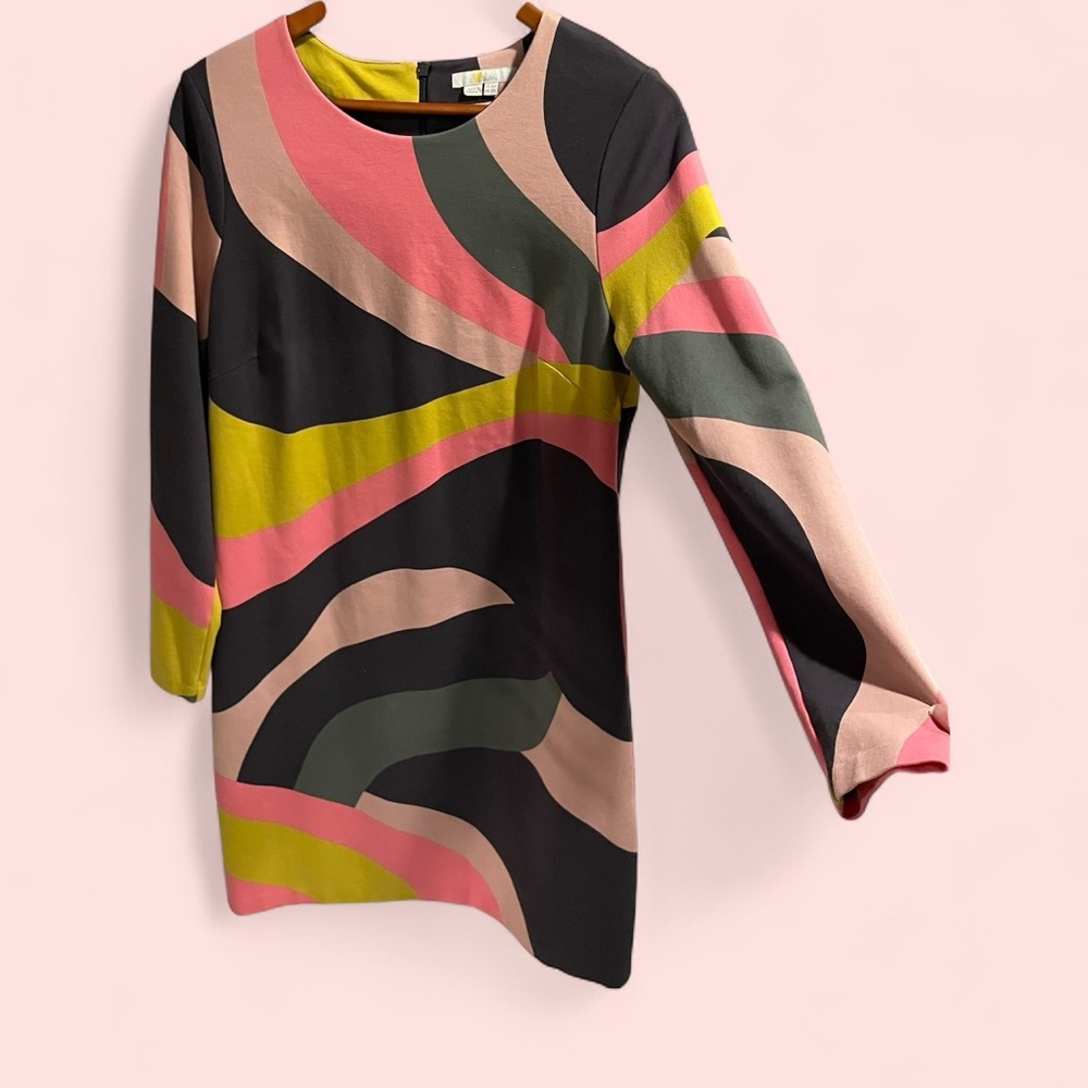 Adorable Boden Isabella multicolored swirl shift dress long sleeve size 12 lined